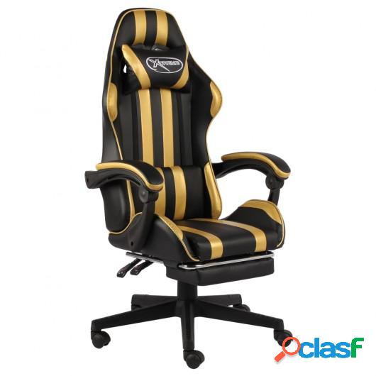 Silla gaming con reposapiés cuero sintético negro y dorado