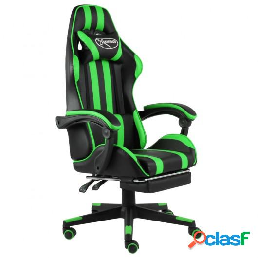 Silla gaming con reposapiés cuero sintético negro y verde