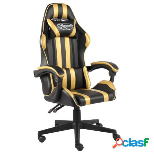 Silla gaming de cuero sintético negro y dorado