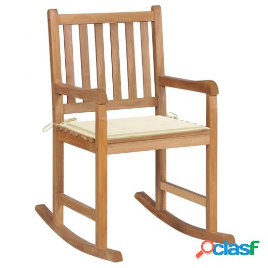 Silla mecedora de madera maciza de teca con cojín color