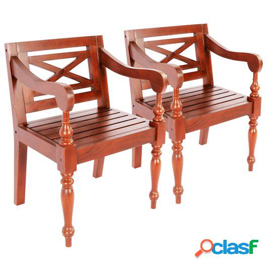 Sillas Batavia 2 unidades madera maciza de caoba marrón