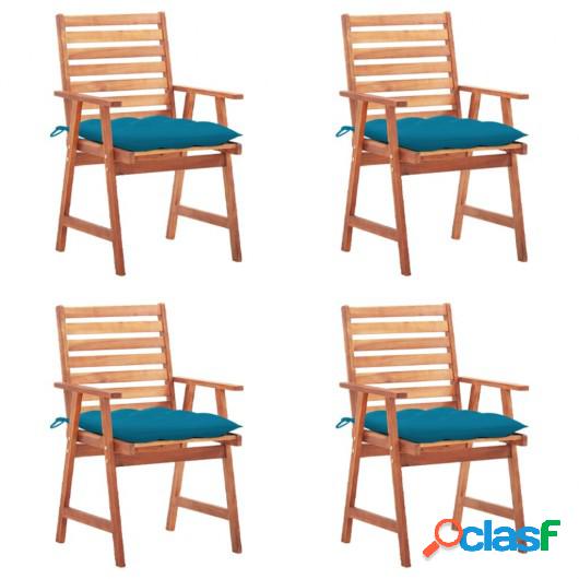 Sillas comedor de jardín y cojines 4 uds madera maciza