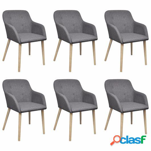 Sillas de comedor 6 uds tela gris oscuro y madera maciza