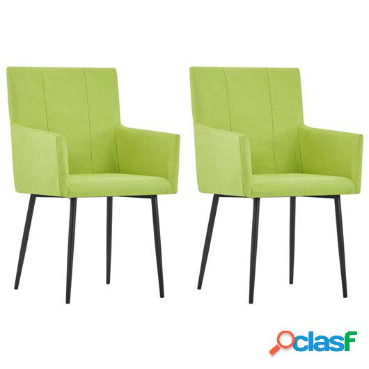 Sillas de comedor con reposabrazos 2 unidades tela verde