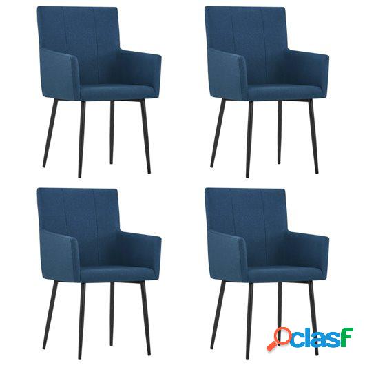 Sillas de comedor con reposabrazos 4 unidades tela azul