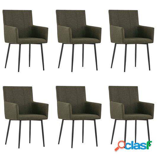 Sillas de comedor con reposabrazos 6 unidades tela marrón
