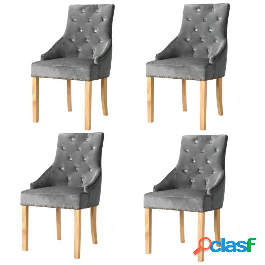 Sillas de comedor roble macizo y terciopelo plateado 4