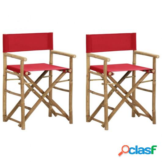 Sillas de director plegables 2 piezas bambú y tela roja