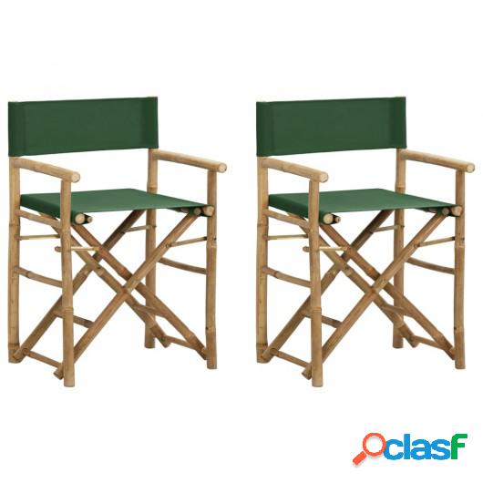 Sillas de director plegables 2 piezas bambú y tela verde