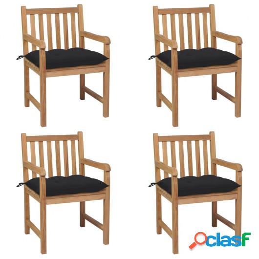 Sillas de jardín 4 uds madera maciza de teca con cojines