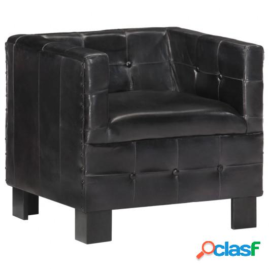 Sillón con diseño de cubo cuero auténtico negro