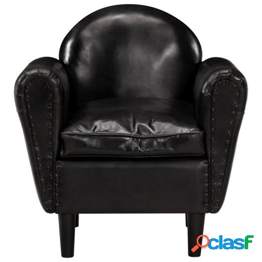 Sillón con diseño de cubo cuero auténtico negro 77x65x79
