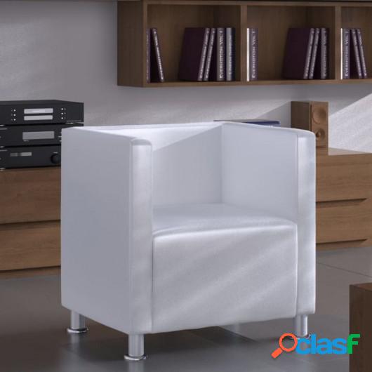 Sillón con diseño de cubo de cuero artificial blanco