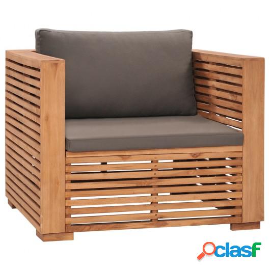 Sillón de jardín de madera de teca con cojines gris oscuro