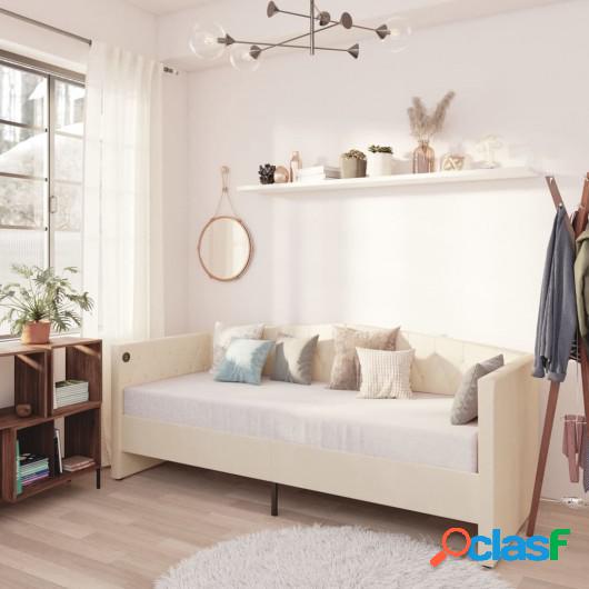 Sofá cama USB de terciopelo crema 90x200 cm