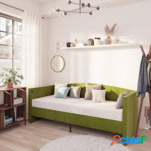 Sofá cama USB terciopelo verde claro 90x200 cm