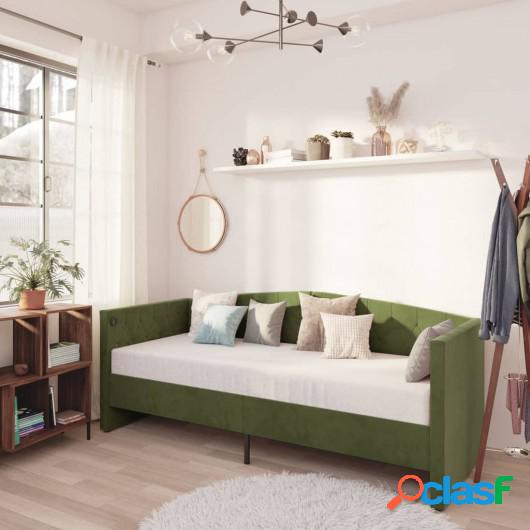 Sofá cama USB terciopelo verde oscuro 90x200 cm