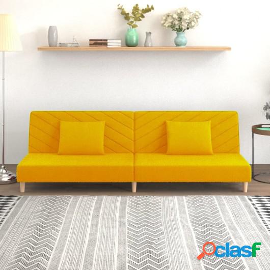Sofá cama de 2 plazas con dos almohadas terciopelo amarillo