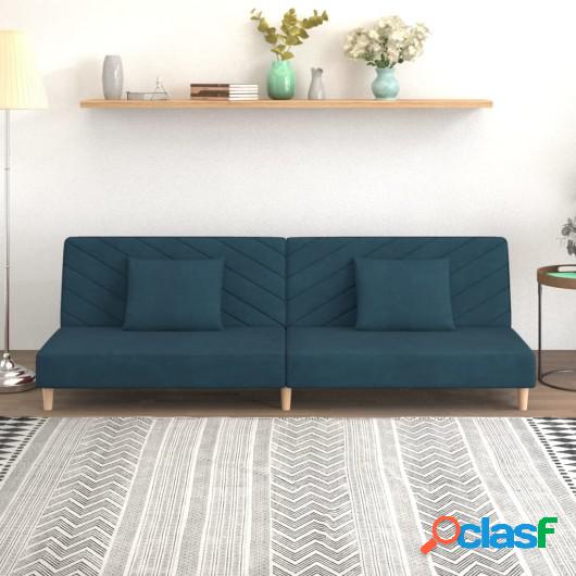 Sofá cama de 2 plazas con dos almohadas terciopelo azul