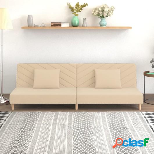 Sofá cama de 2 plazas con dos almohadas terciopelo crema