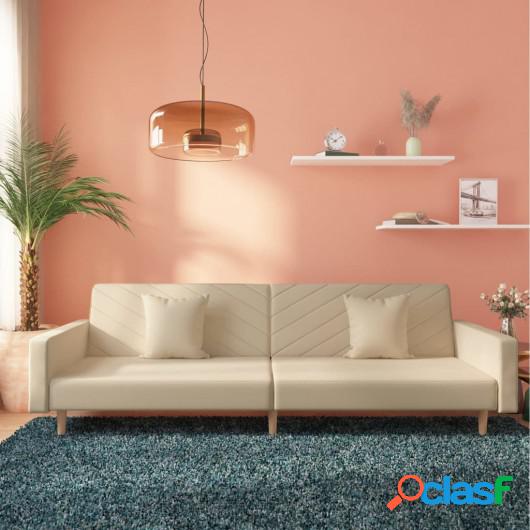 Sofá cama de 2 plazas con dos almohadas terciopelo crema