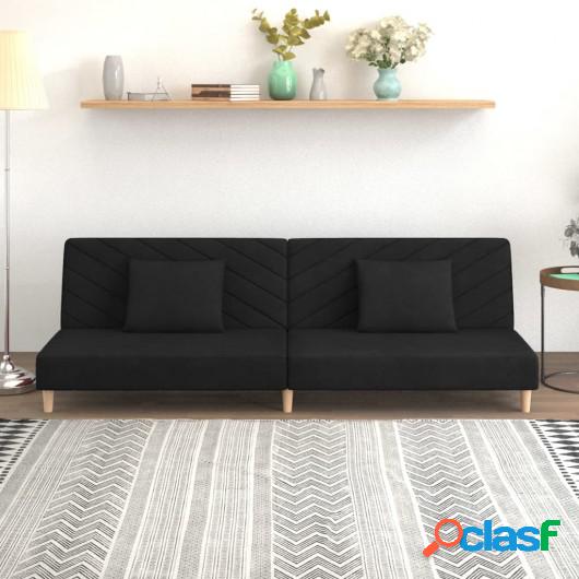 Sofá cama de 2 plazas con dos almohadas terciopelo negro