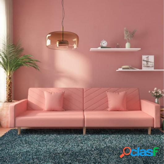 Sofá cama de 2 plazas con dos almohadas terciopelo rosa