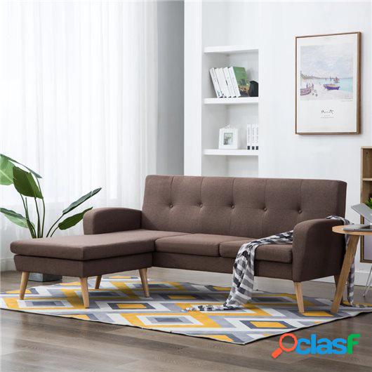 Sofá con forma de L tapizado de tela marrón 186x136x79 cm