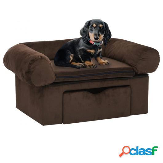 Sofá para perros con cajón felpa marrón 75x50x38 cm