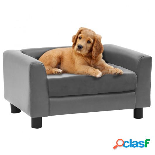 Sofá para perros felpa y cuero sintético gris 60x43x30 cm