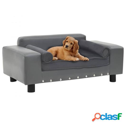 Sofá para perros felpa y cuero sintético gris 81x43x31 cm