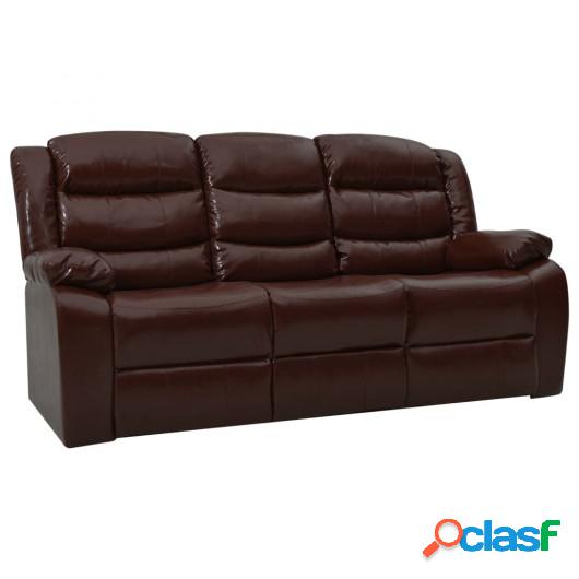 Sofá reclinable de 3 plazas cuero sintético marrón