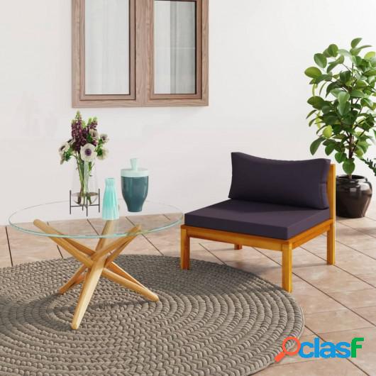Sofá seccional central con cojines gris oscura madera de