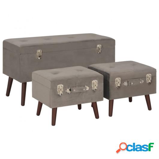 Taburetes de almacenamiento 3 piezas terciopelo gris