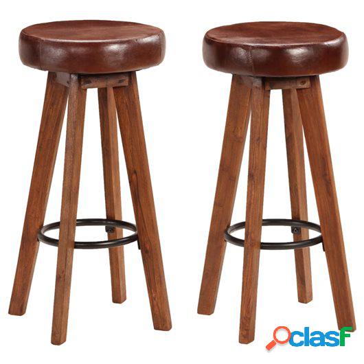 Taburetes de cocina 2 uds acacia maciza y cuero 45x45x76 cm