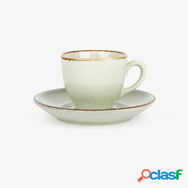 Taza de café con plato verde de porcelana Pearl 9cl