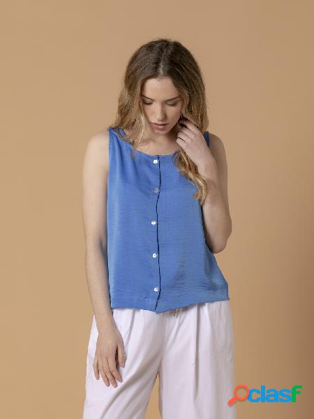 Top fluido tejido satinado Azul