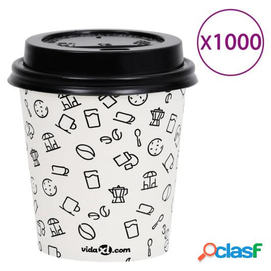 Vasos de papel café con tapas 200 ml 1000 uds blanco y