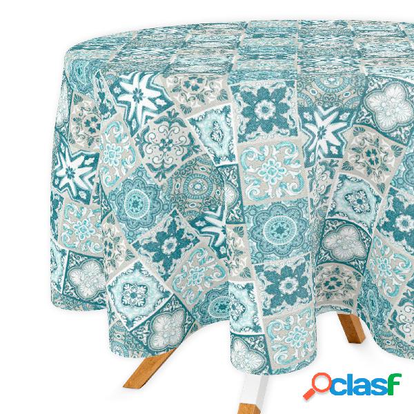 Vipalia Mantel Redondo Resinado Antimanchas Mosaic - Azul
