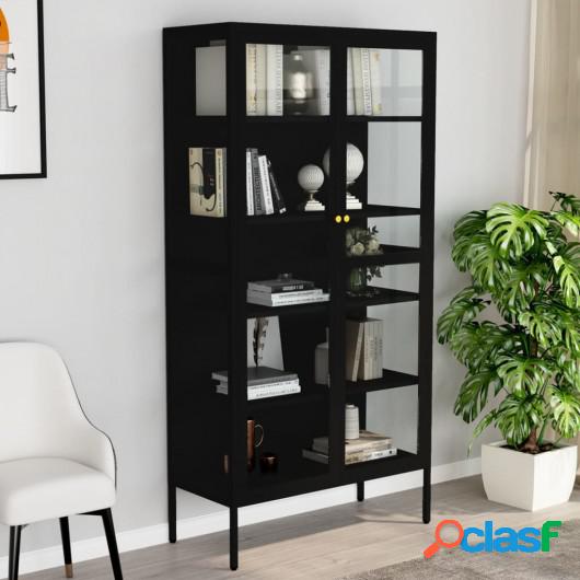 Vitrina de acero y vidrio templado negra 90x40x180 cm