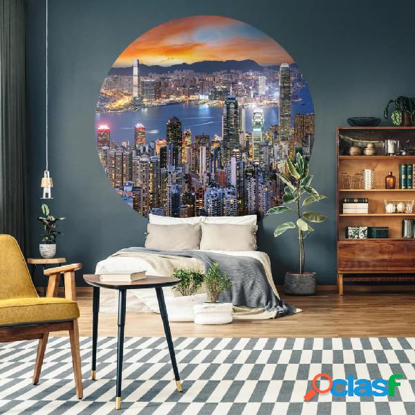 WallArt Círculo de papel pintado Skyline by Night 142,5 cm