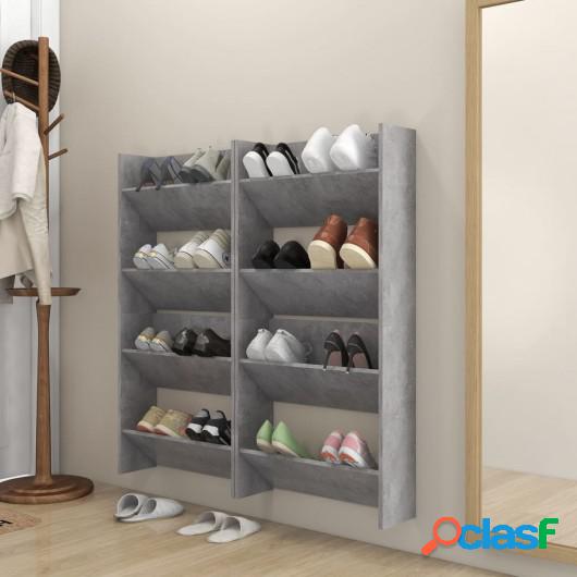 Zapatero de pared 4 uds gris hormigón aglomerado 60x18x60