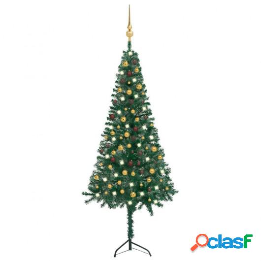 Árbol de Navidad artificial esquina LED y bolas verde 240