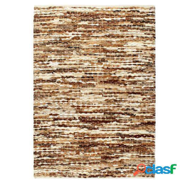 vidaXL Alfombra de cuero genuino peludo marrón/blanco