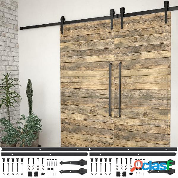 vidaXL Kit de herrajes de puertas correderas acero negro 2