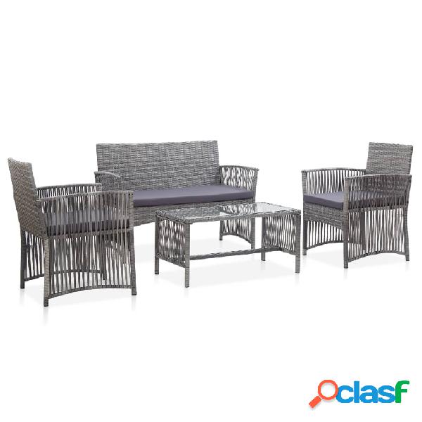 vidaXL Muebles jardín 4 pzas y cojines ratán sintético