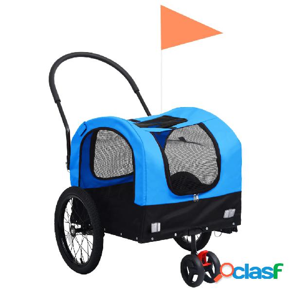vidaXL Remolque de bicicleta mascotas carrito 2 en 1 azul y