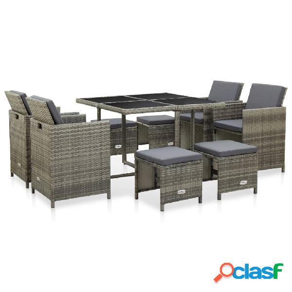 vidaXL Set de comedor de jardín 9 pzas y cojines ratán