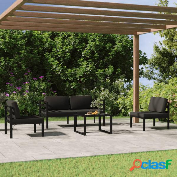 vidaXL Set muebles de jardín 5 pzas y cojines aluminio gris