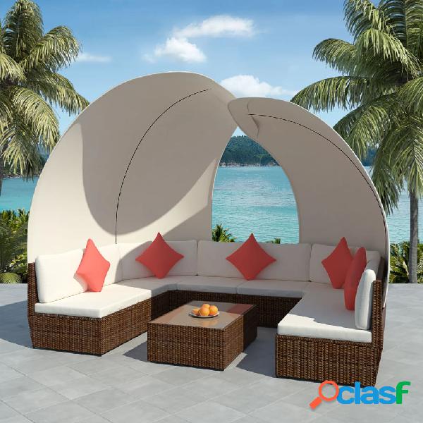 vidaXL Set muebles de jardín 9 pzas con toldos ratán